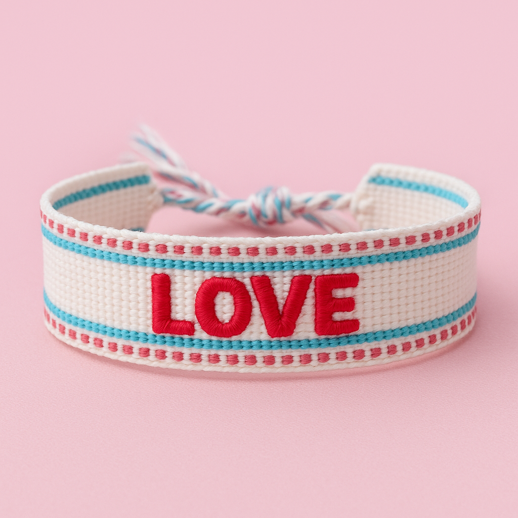 Love white, Magenta, & blue adjustable woven bracelet