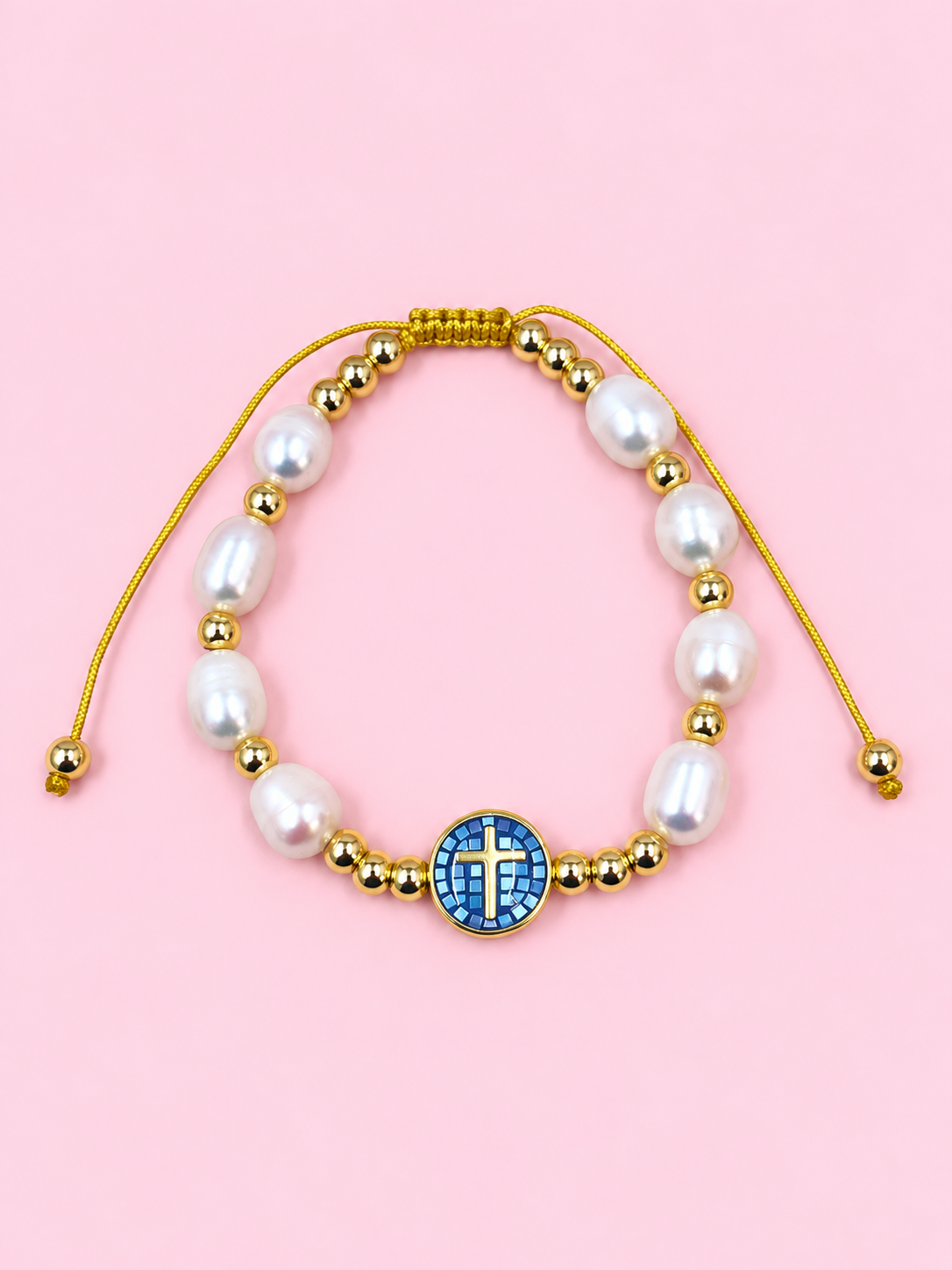 Amira Real fresh water dark blue cross adjustable bracelet