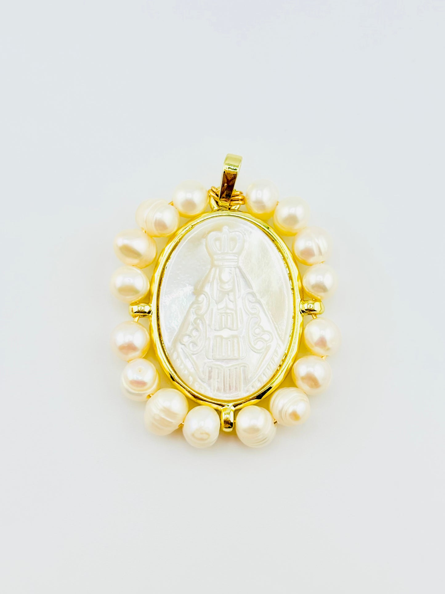 Hermita de la caridad del cobre fresh water pearl 18k gold filled mother of pearl pendant