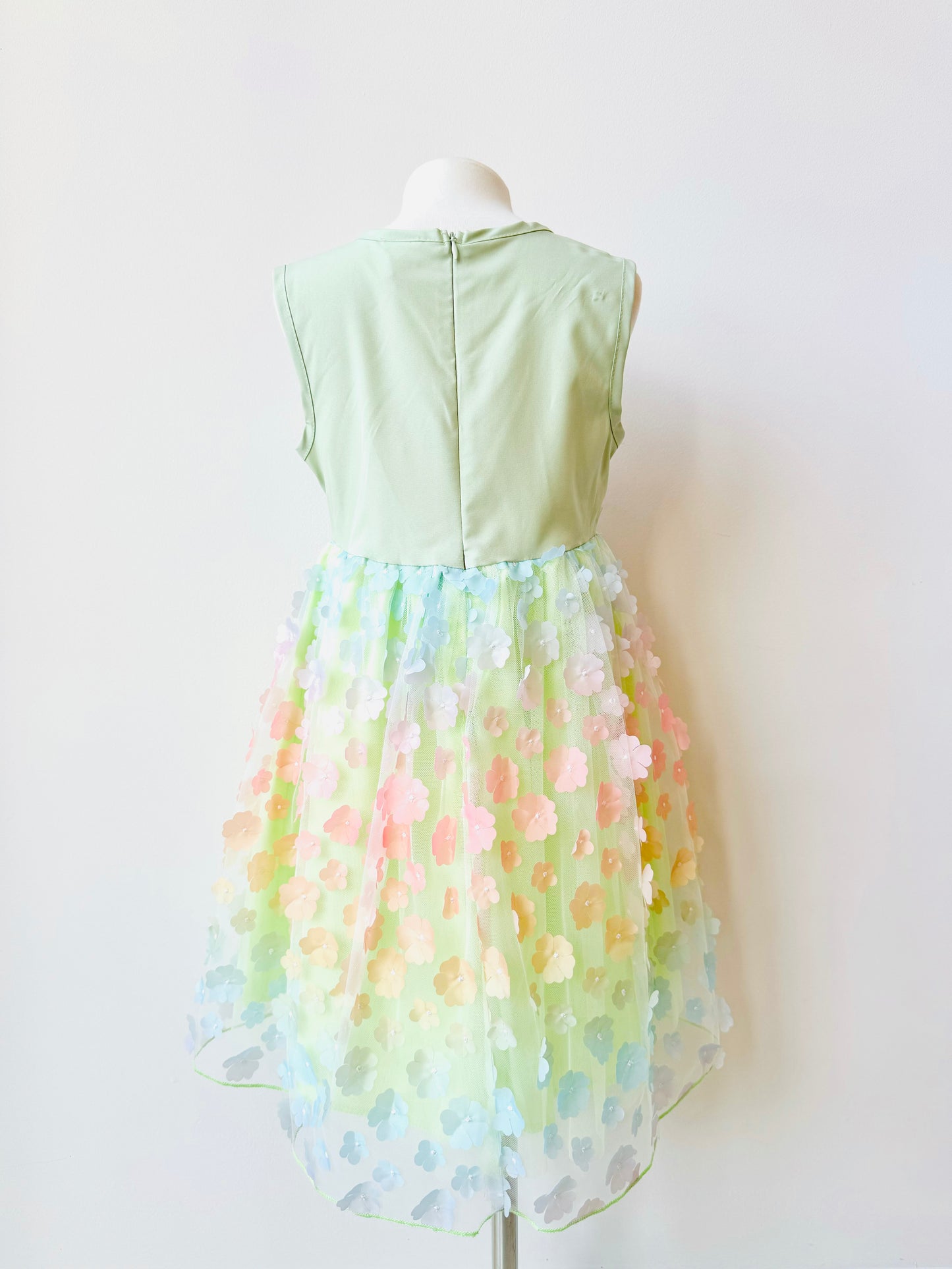 Felicity green dress for little girls with rainbow color flowers