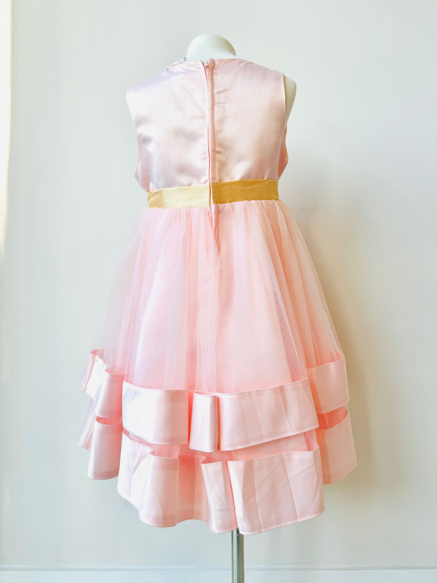 Trinity soft print dress for little girls with gold bow