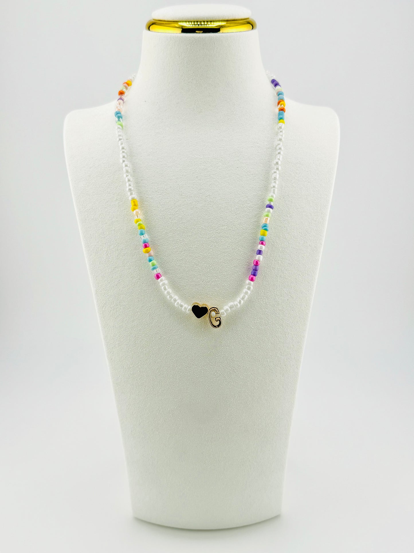G beaded Initial necklace in white and pastel colors