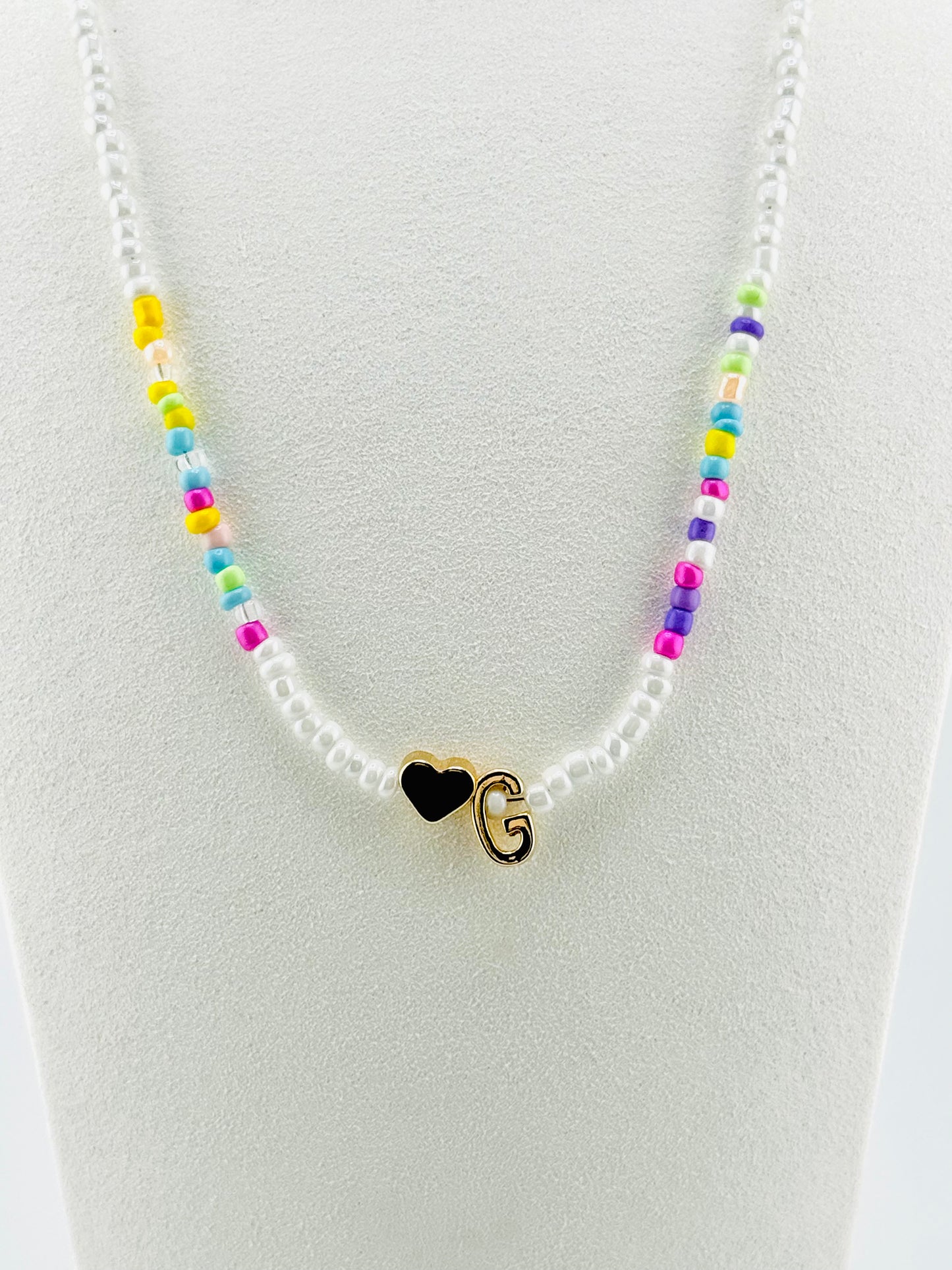 G beaded Initial necklace in white and pastel colors
