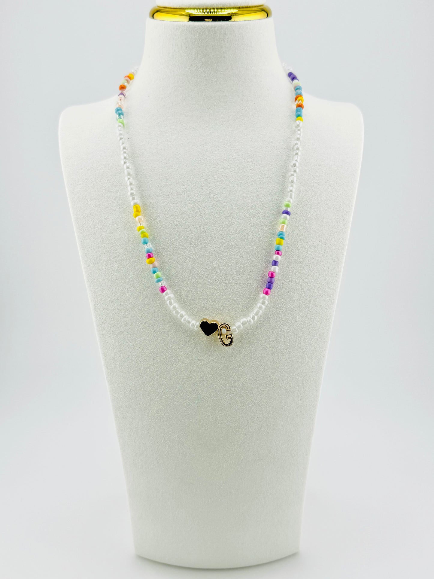 G beaded Initial necklace in white and pastel colors