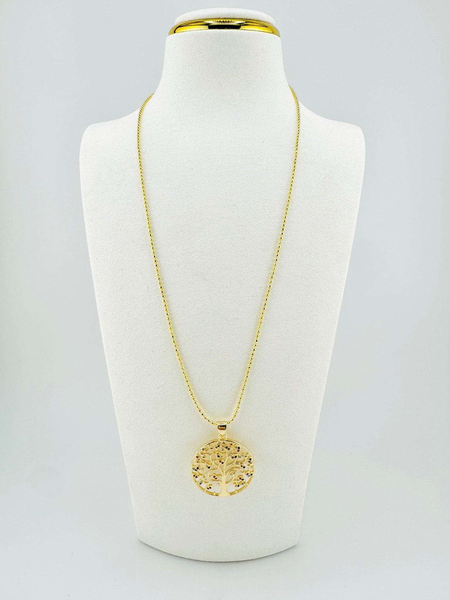 Tree of life in 18k gold filled necklace with colorful rhinestones