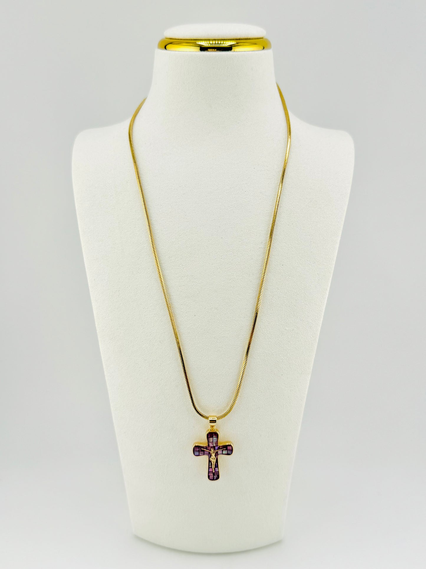 Purple mother of pearl 18k gold filled necklace