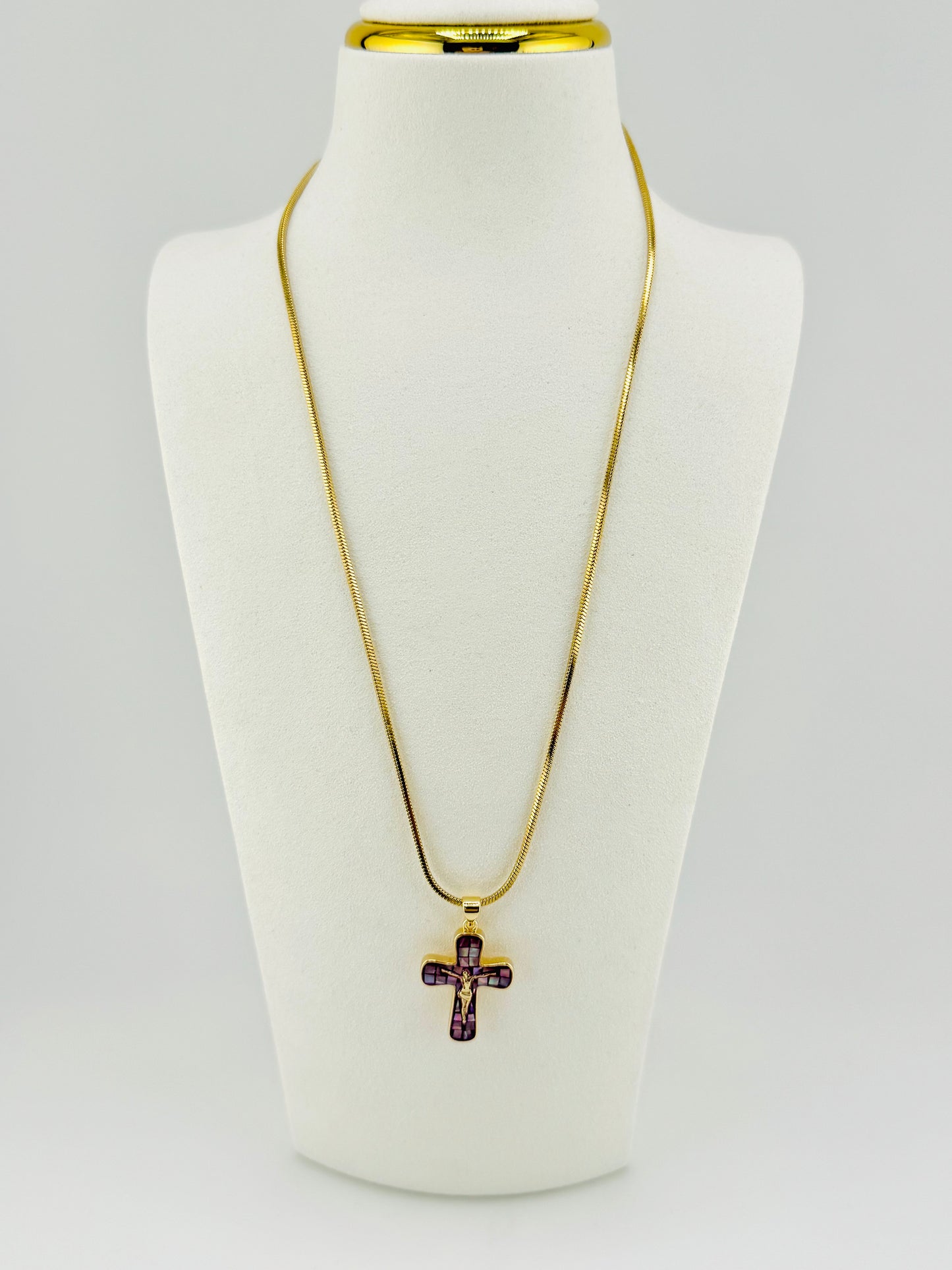 Purple mother of pearl 18k gold filled necklace