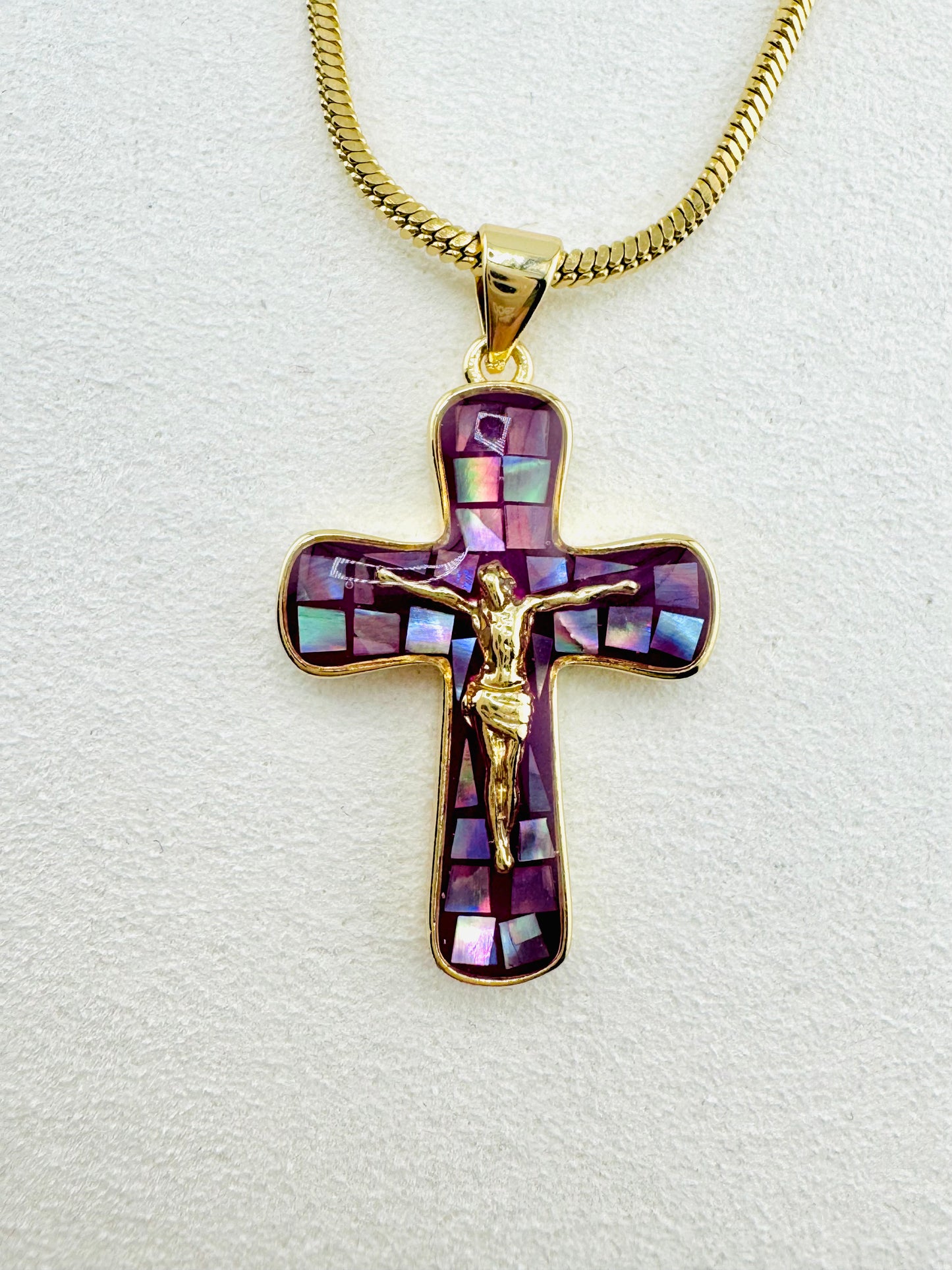 Purple mother of pearl 18k gold filled necklace