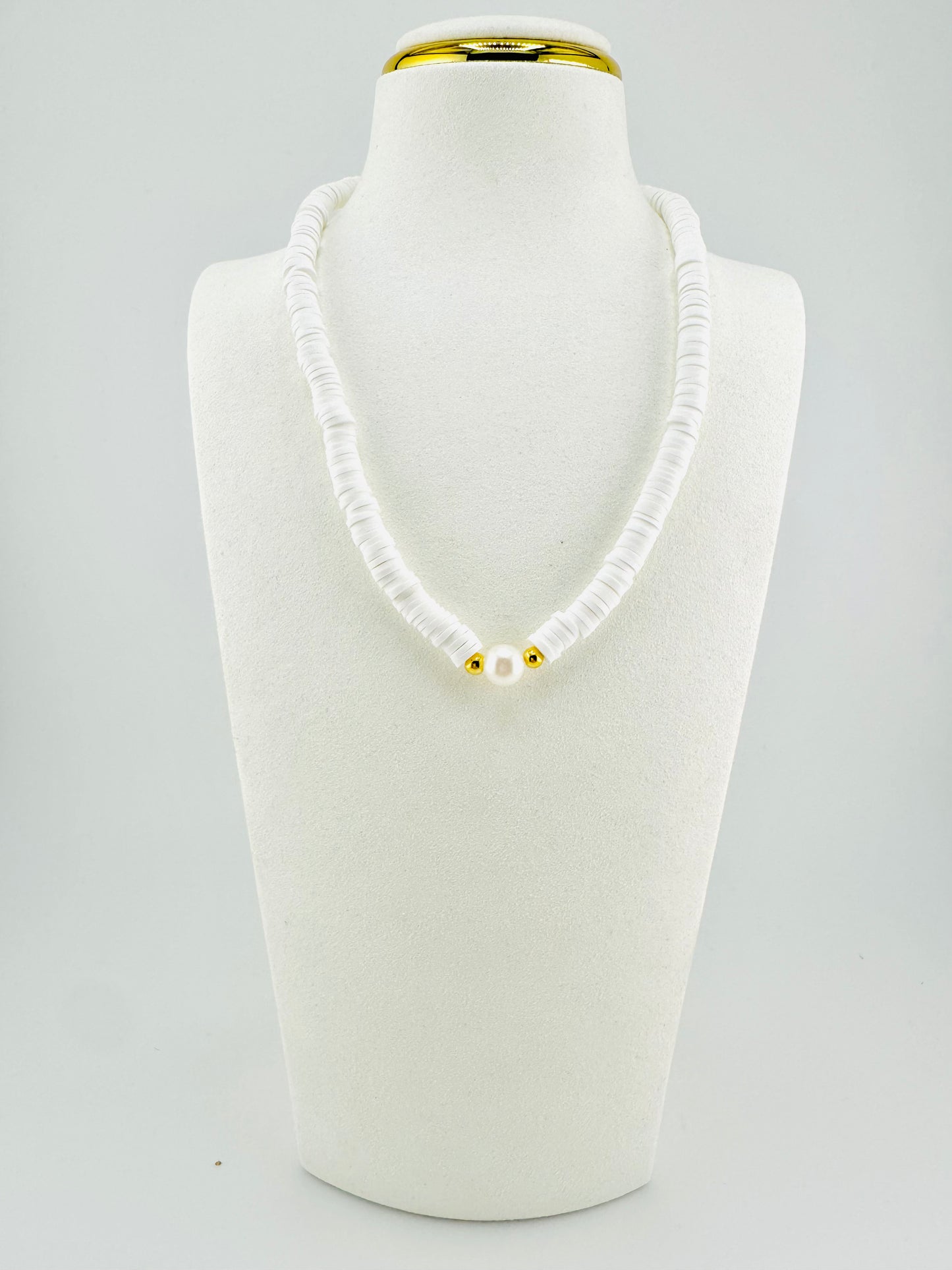 White heishi and real fresh water pearl necklace