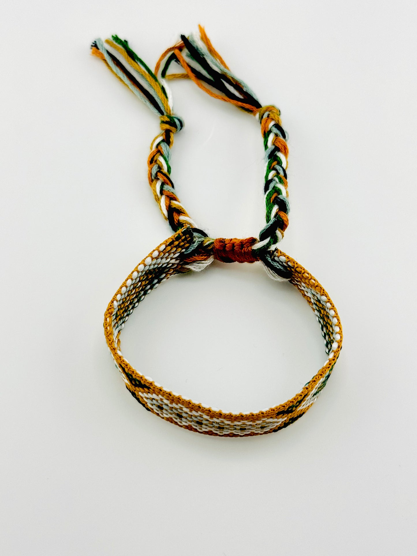 Woven mustard and military green adjustable bracelet