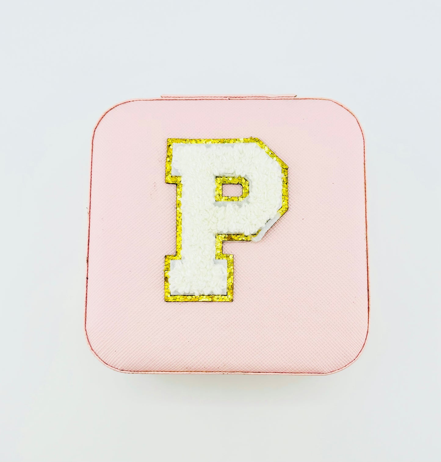 Letter P travel jewelry case in pink
