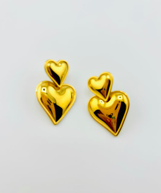 Gabriella double heart gold filled earrings