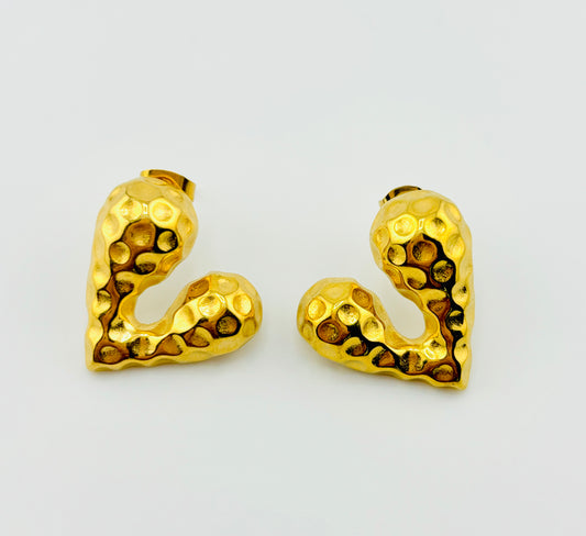 Lydia hammered heart shaped gold filled earrings