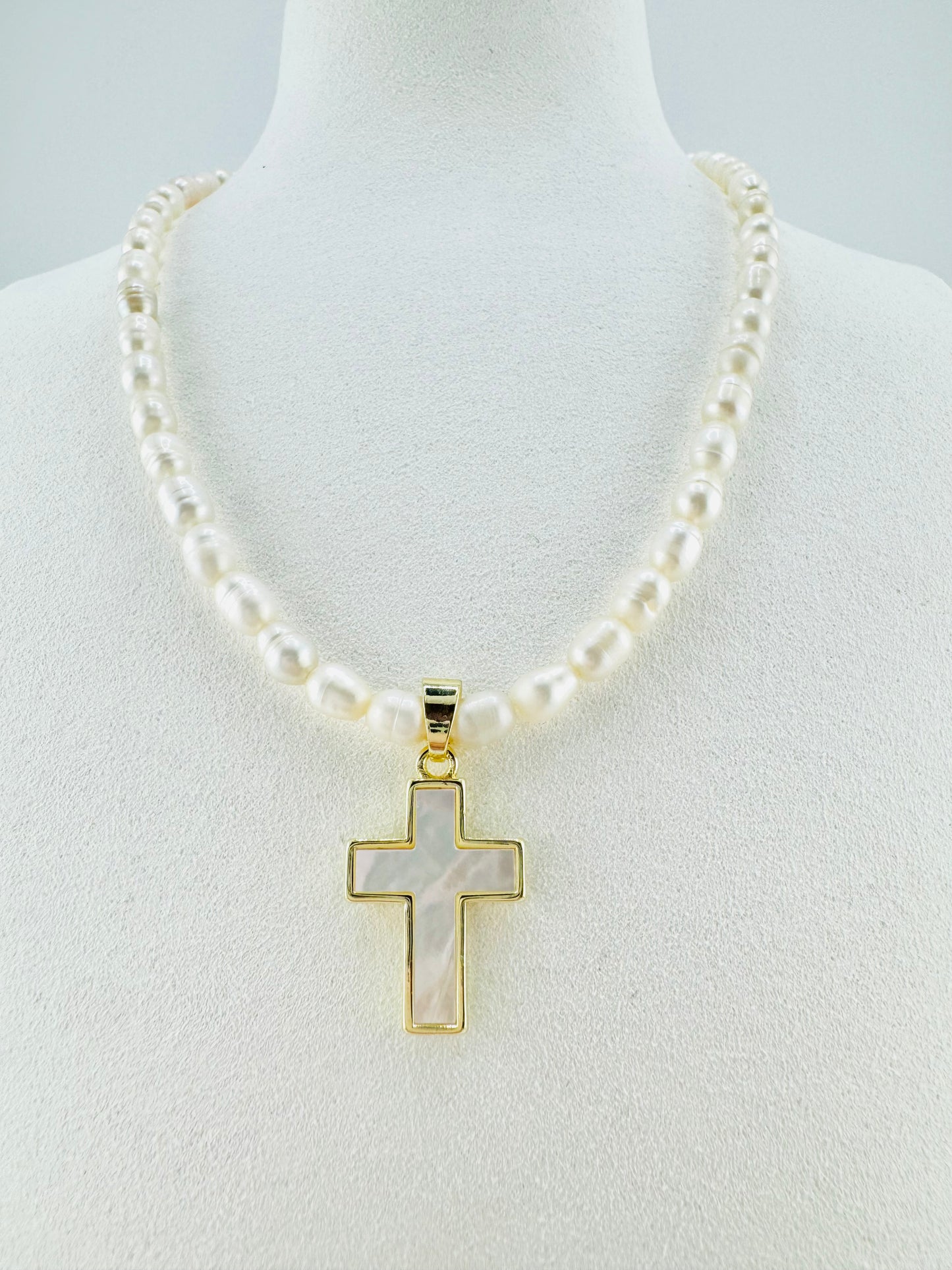 Marbella fresh water pearl cross necklace