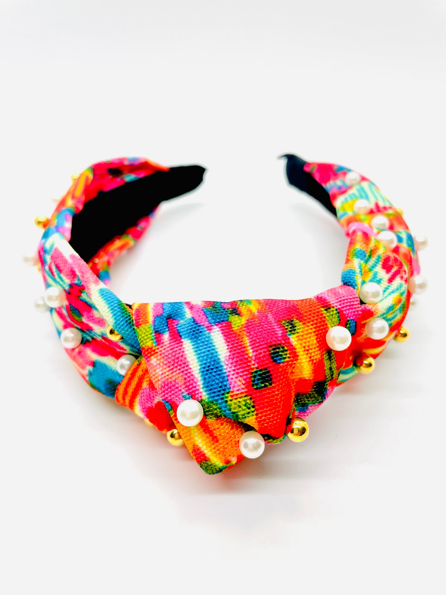 Abstract print orange and pearl headband