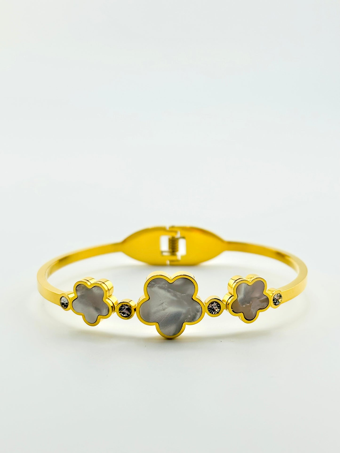 Mariley mother of pearl clover bangle bracelet