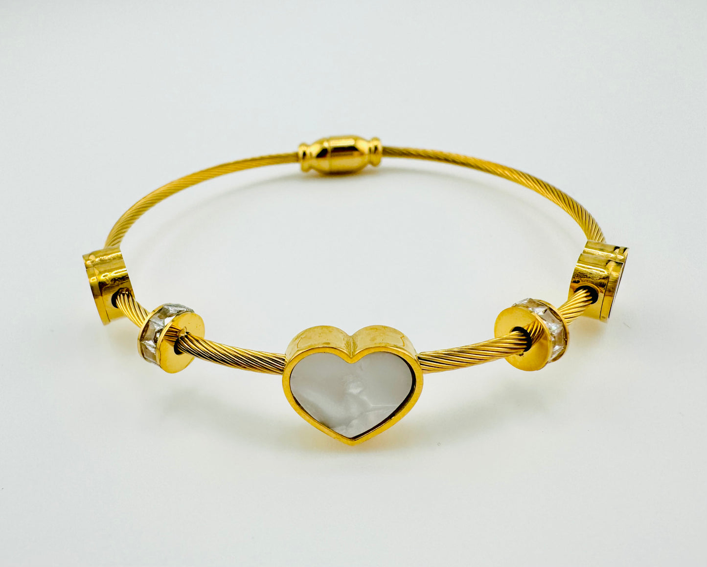 Evelyn white and black stainless steel bangle bracelet