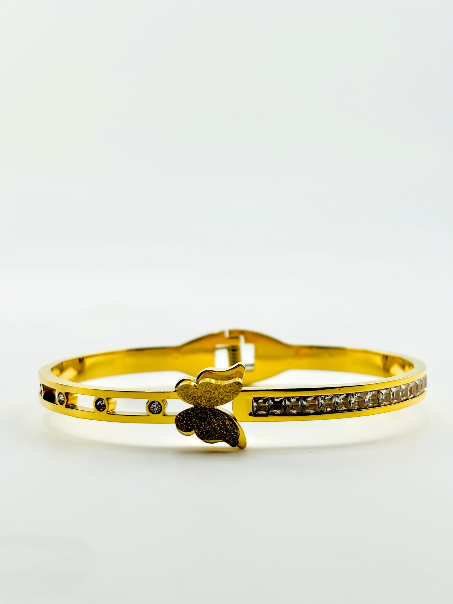 Michelle butterfly gold filled and rhinestone bangle bracelet