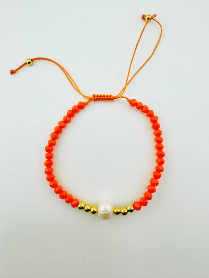 Savanah orange beaded gold filled bracelet with fresh water pearl