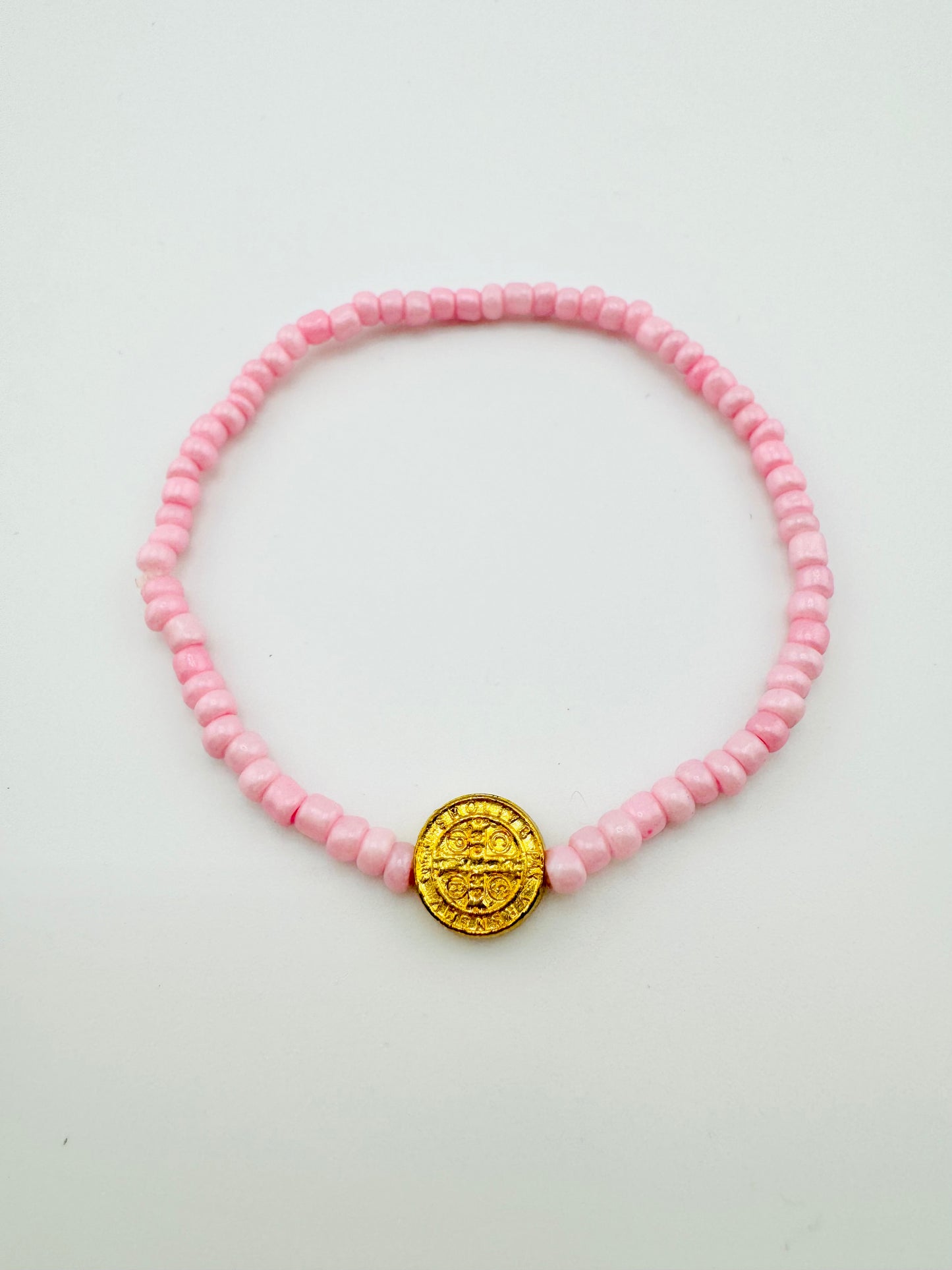 Violet pink beaded gold filled elastic bracelet