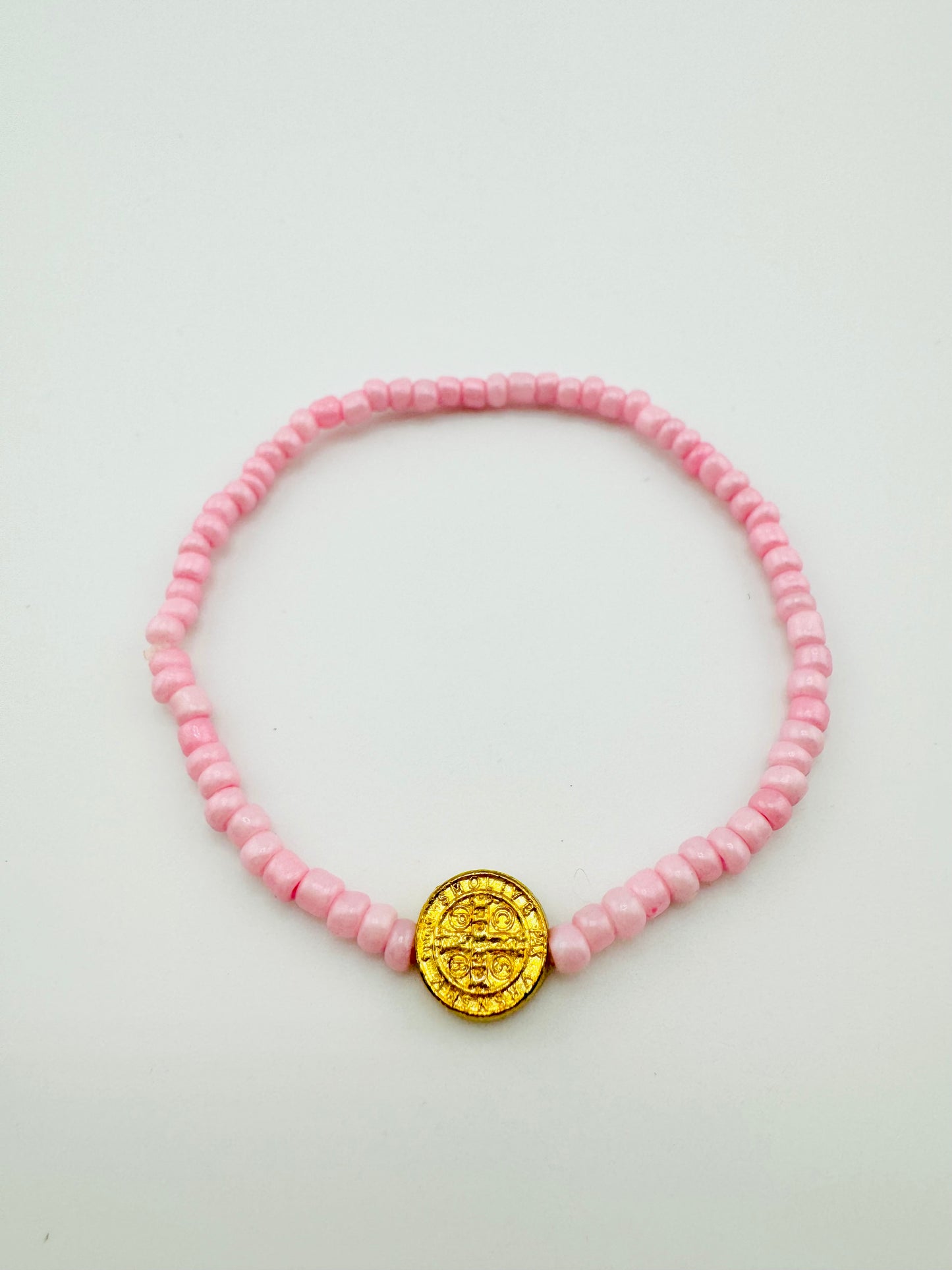 Violet pink beaded gold filled elastic bracelet