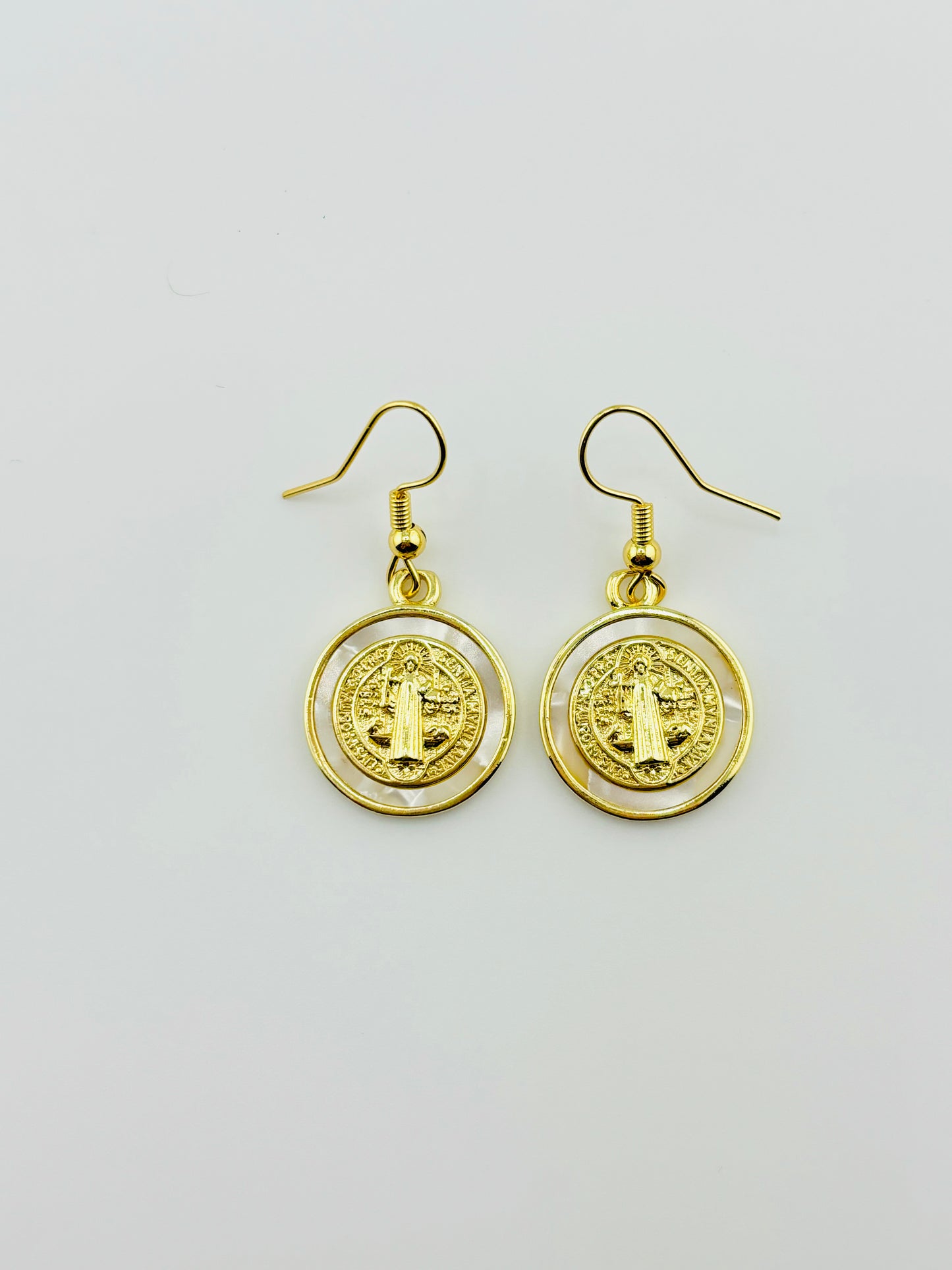 San Benito 18k gold filled and mother of pearl dangle earrings