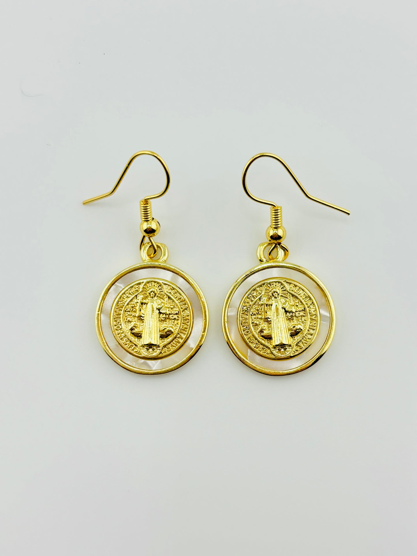 San Benito 18k gold filled and mother of pearl dangle earrings
