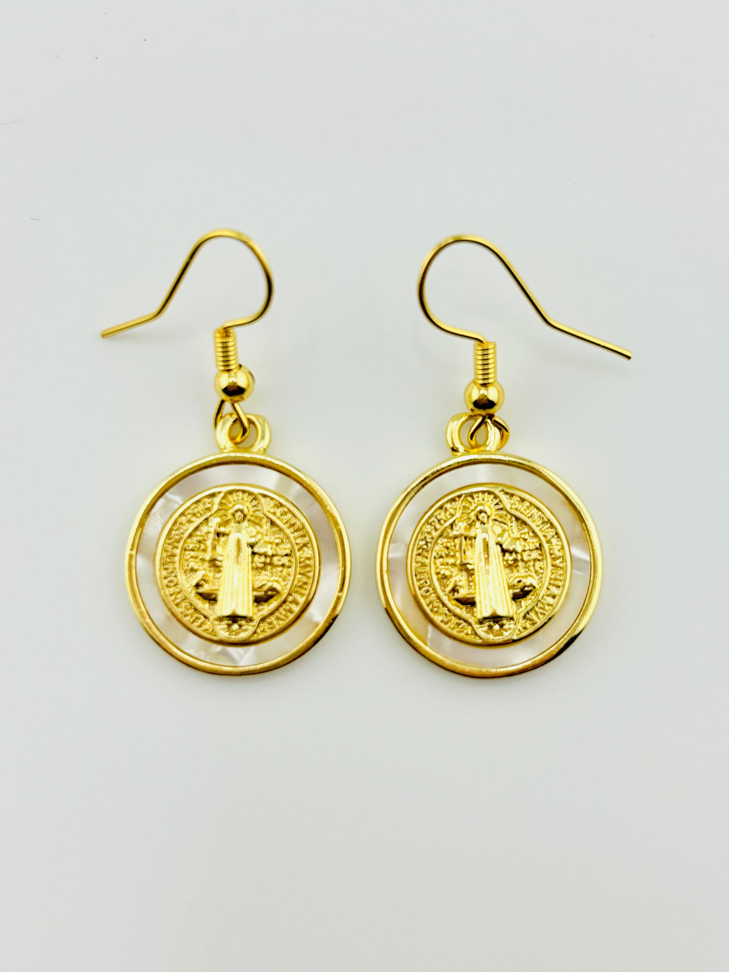 San Benito 18k gold filled and mother of pearl dangle earrings