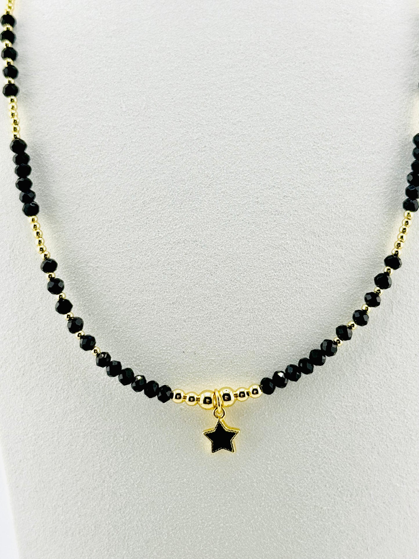 Chloe black 18k gold filled beaded necklace