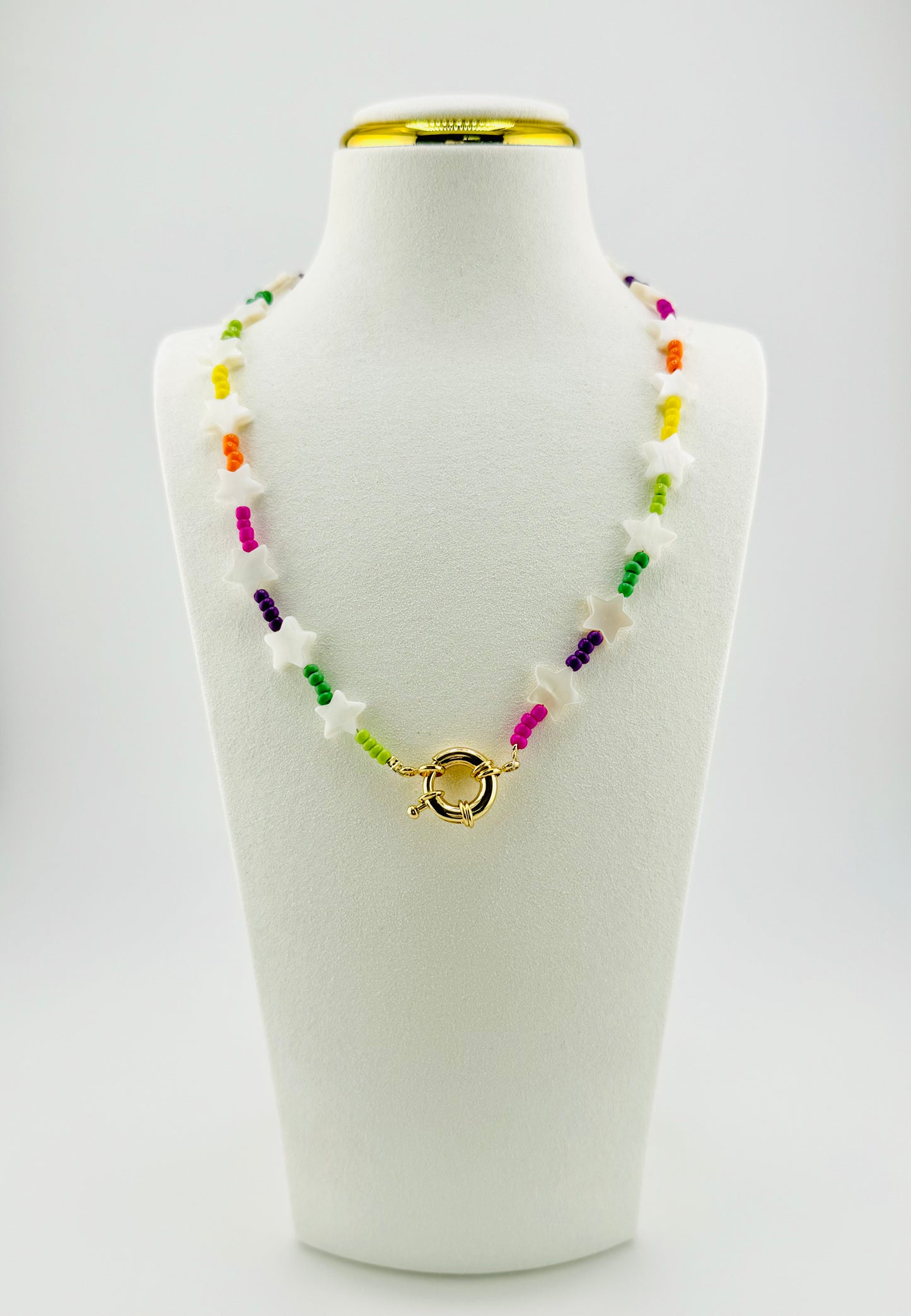 Gabrielle mother of pearl star shaped 18k gold filled necklace in rainbow colors