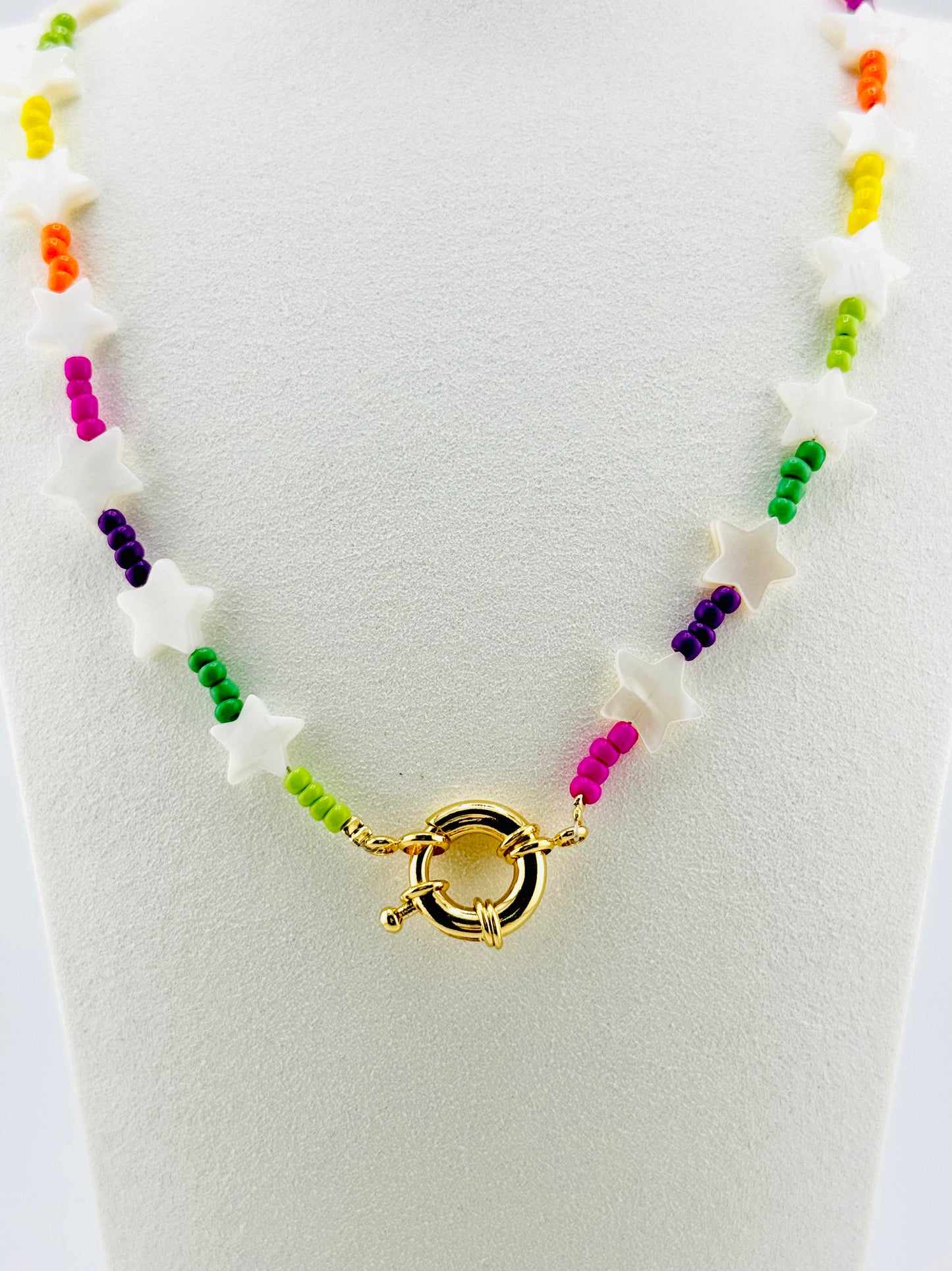 Gabrielle mother of pearl star shaped 18k gold filled necklace in rainbow colors