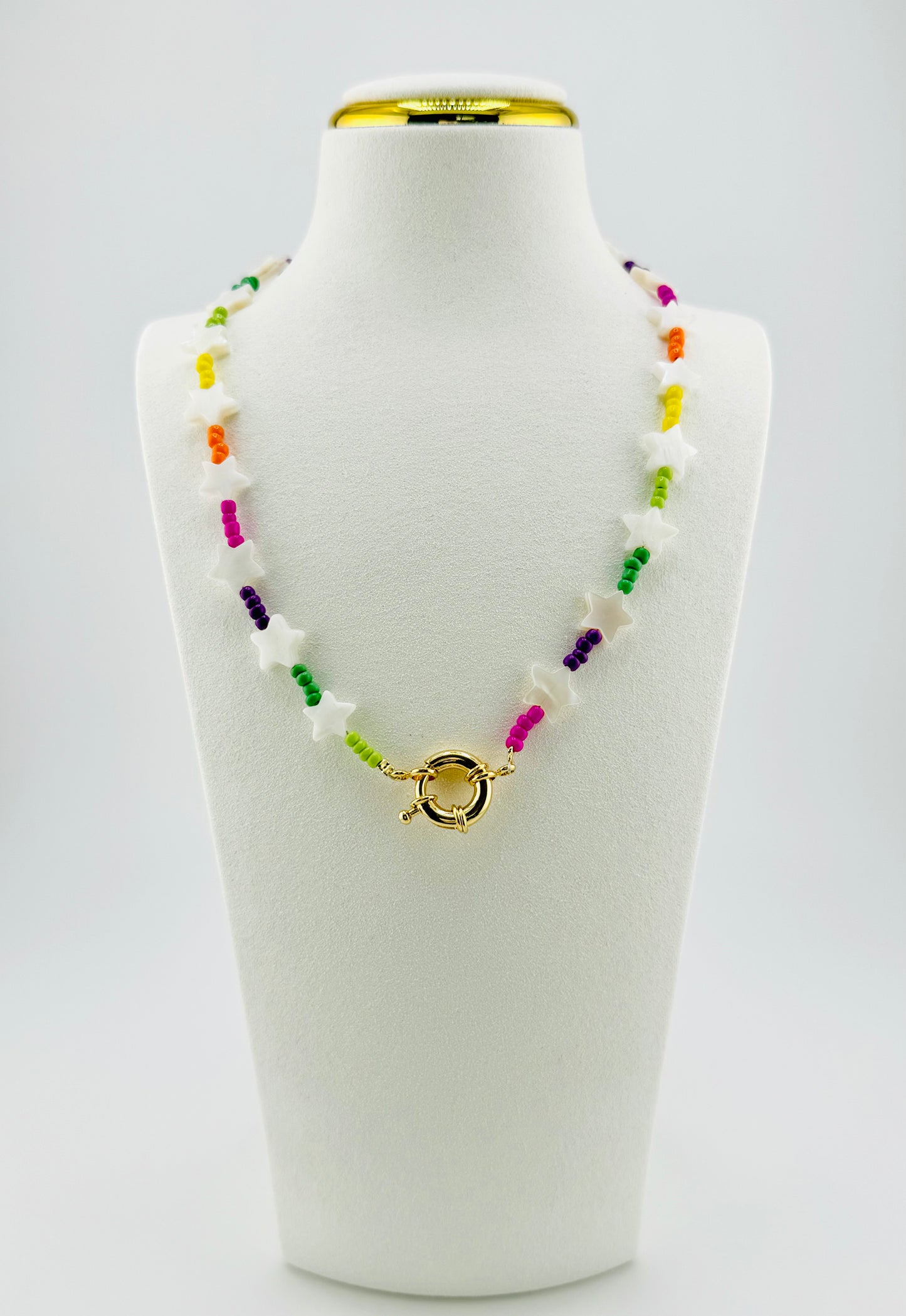 Gabrielle mother of pearl star shaped 18k gold filled necklace in rainbow colors