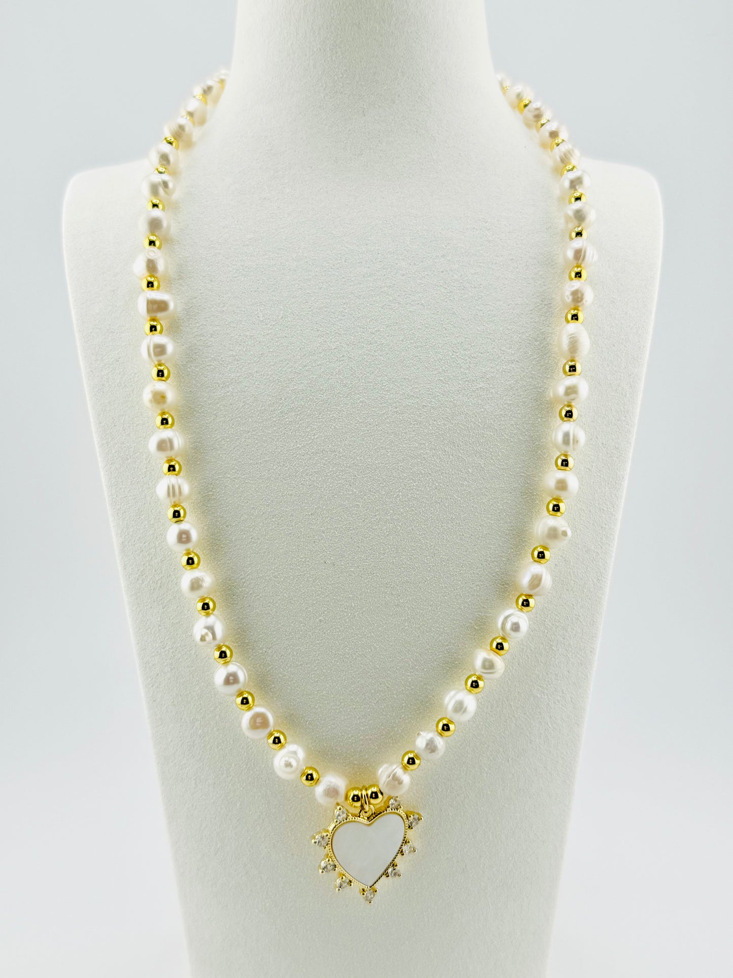 Mila heart shaped fresh water pearls necklace in 18k gold filled