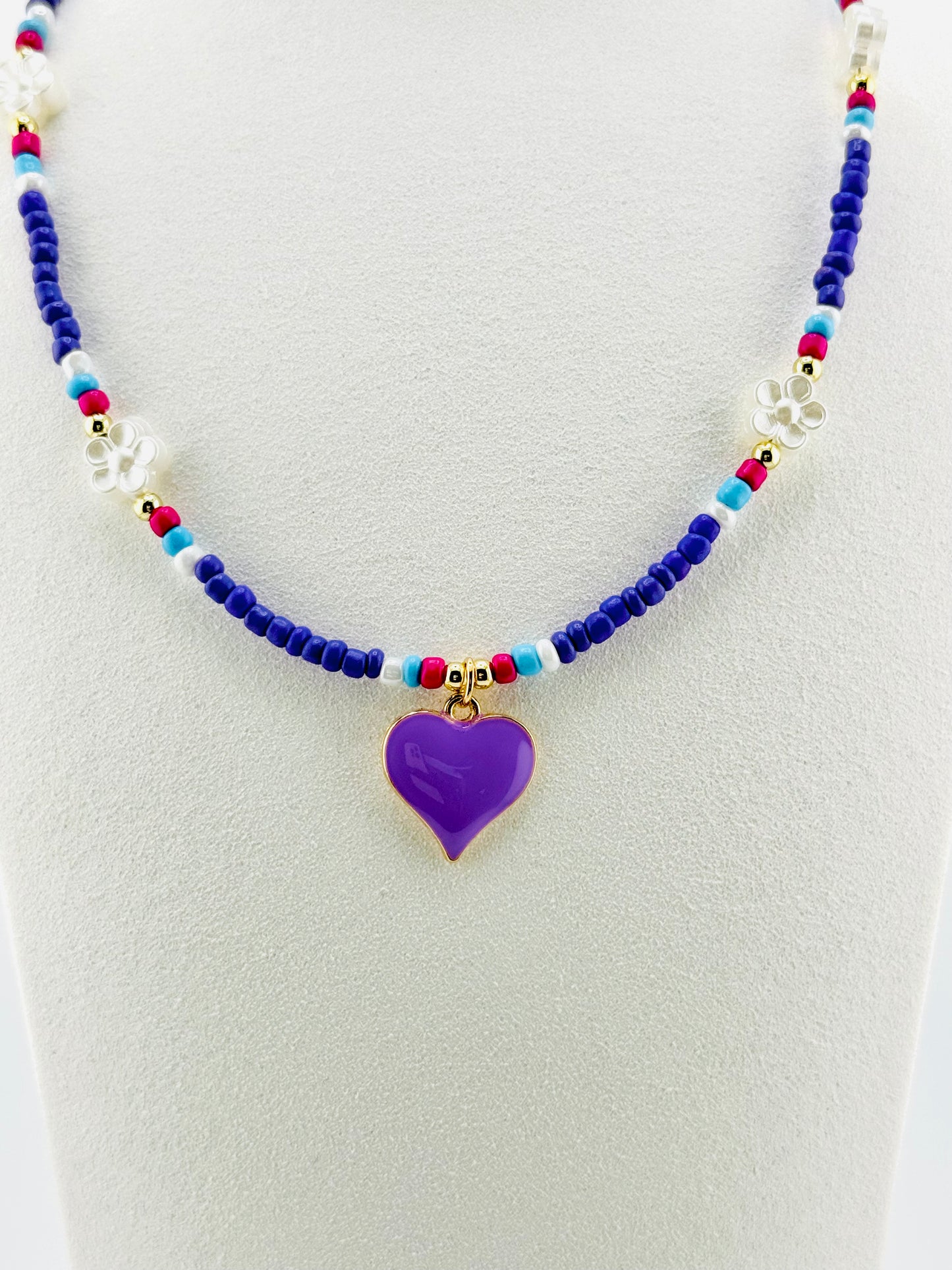 Ruth beaded purple necklace with heart