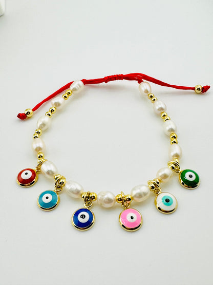 Jocie fresh water pearl and evil eye bracelet