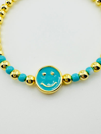 Quinn turquoise gold filled bracelet with a happy face
