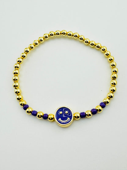 Cora purple happy face and gold filled bracelet