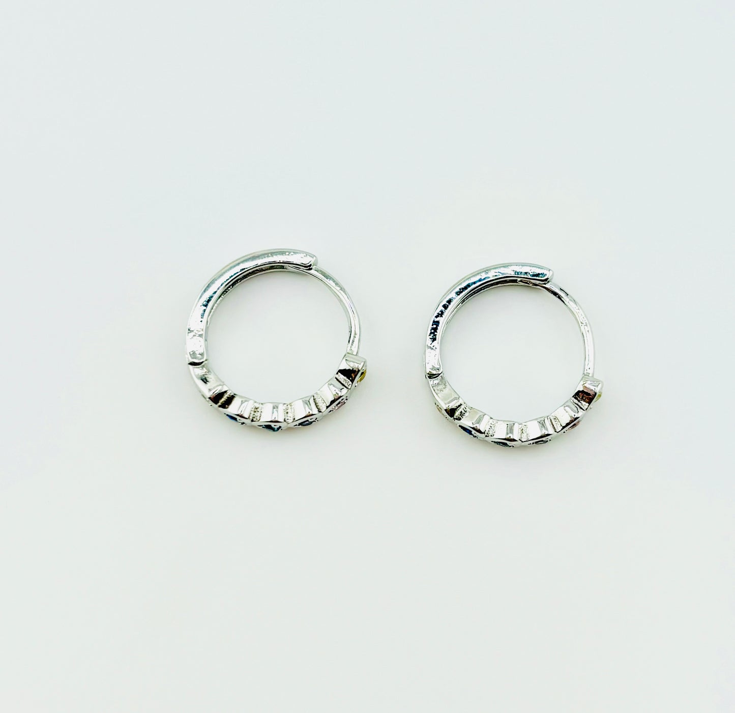 Luisa 925 sterling hoop earrings with blue rhinestones