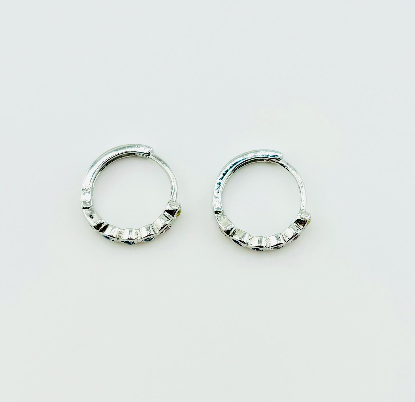 Luisa 925 sterling hoop earrings with blue rhinestones
