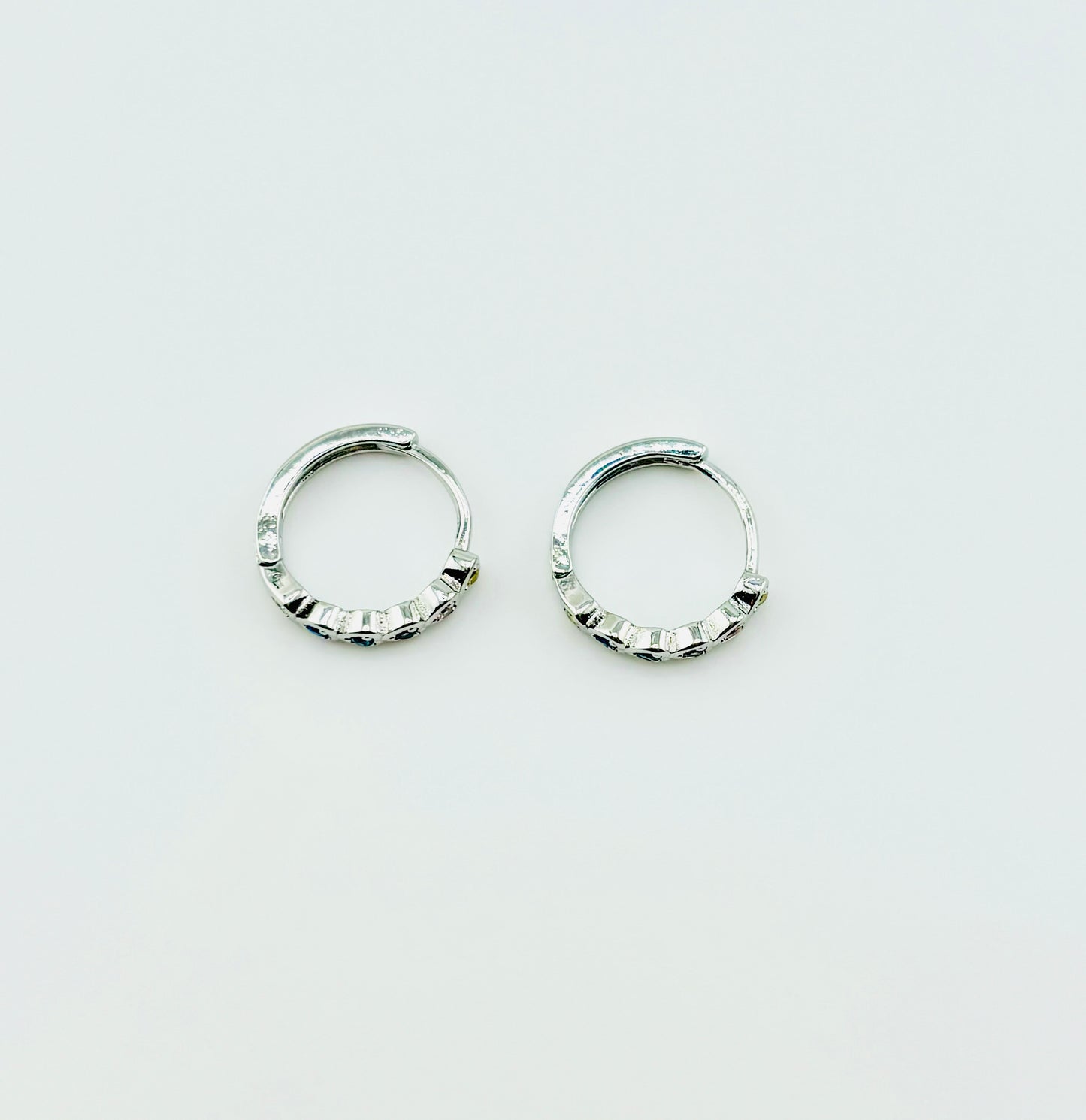 Luisa 925 sterling hoop earrings with blue rhinestones