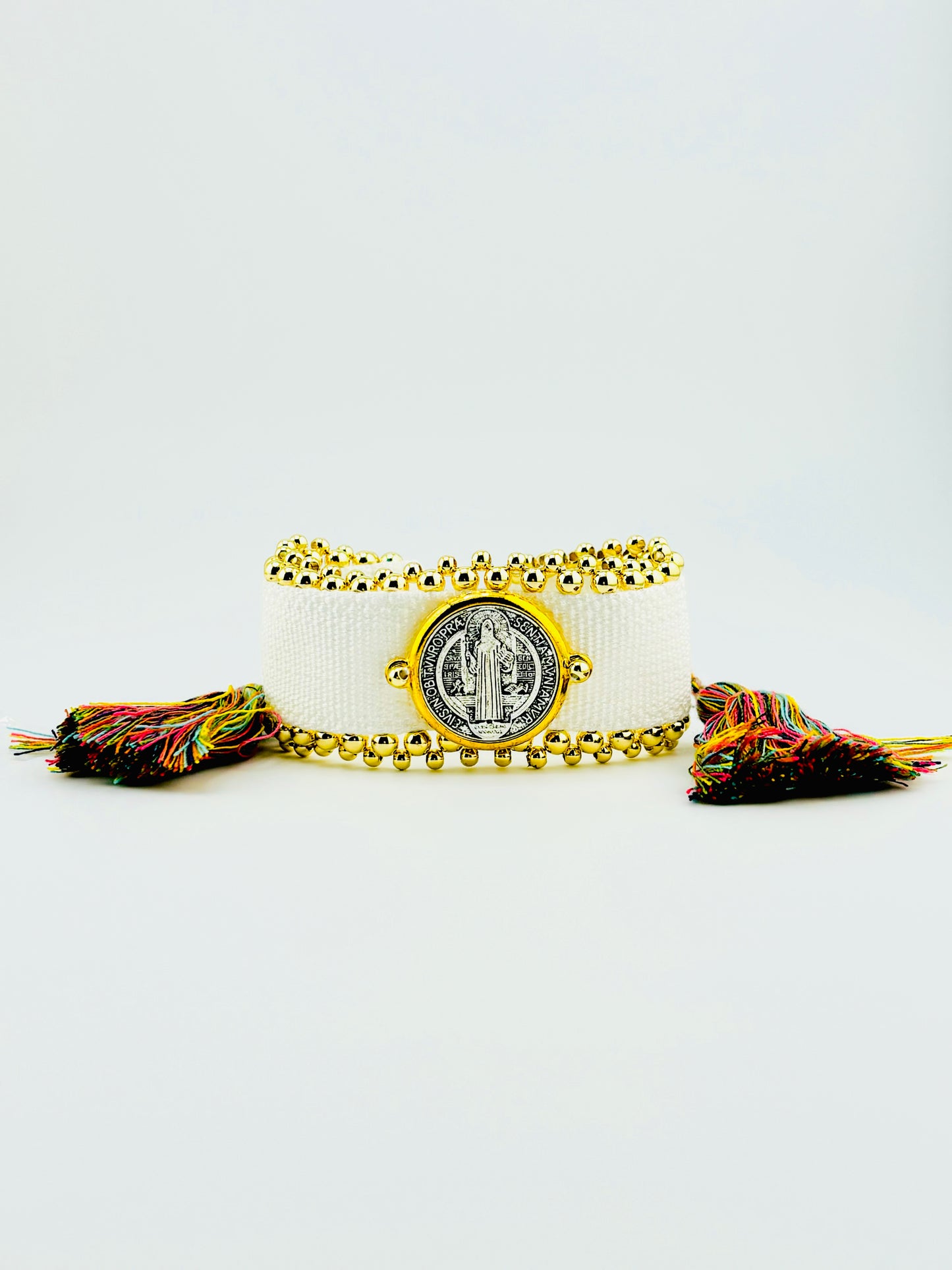 Amy white san benediction adjustable bracelet with 18k gold filled beads