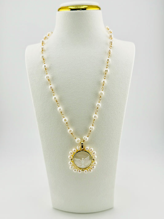 Holy Spirit fresh water pearl necklace in 18k gold filled