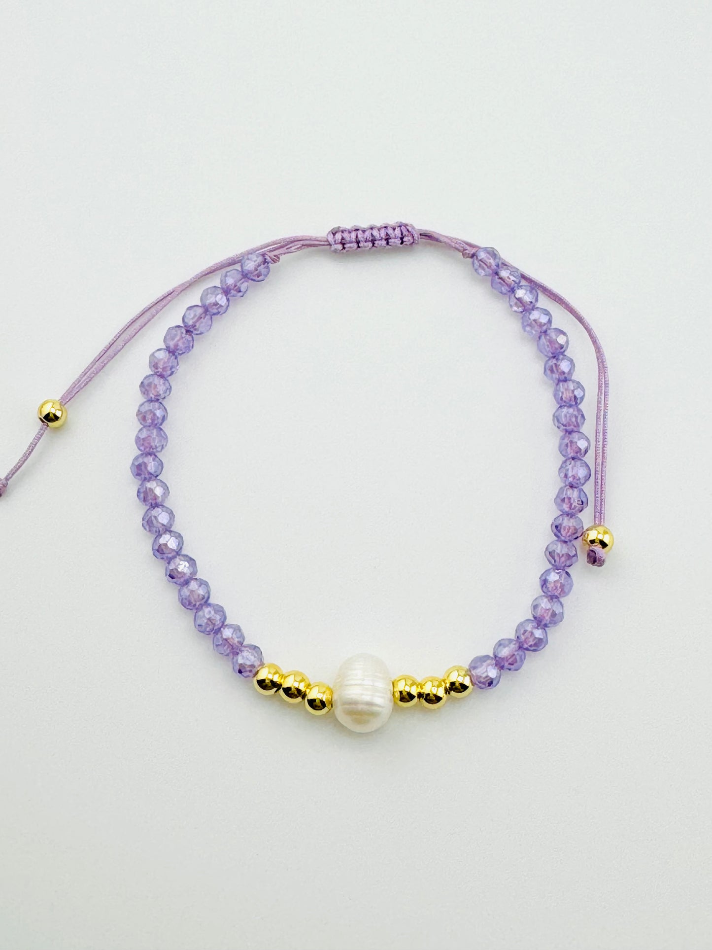 Parket lavender beaded with fresh water pearl and 18k gold filled bracelet