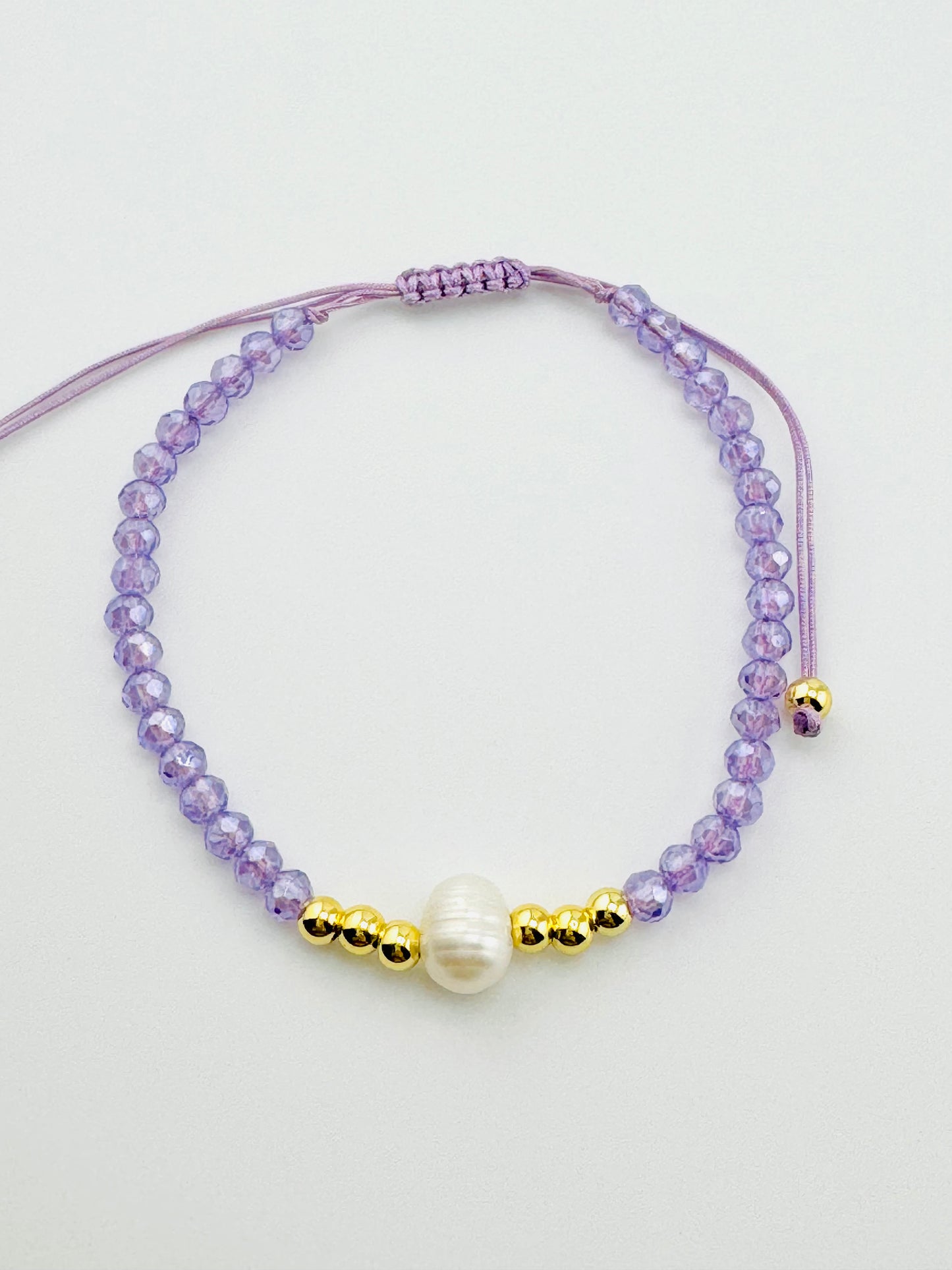 Parket lavender beaded with fresh water pearl and 18k gold filled bracelet