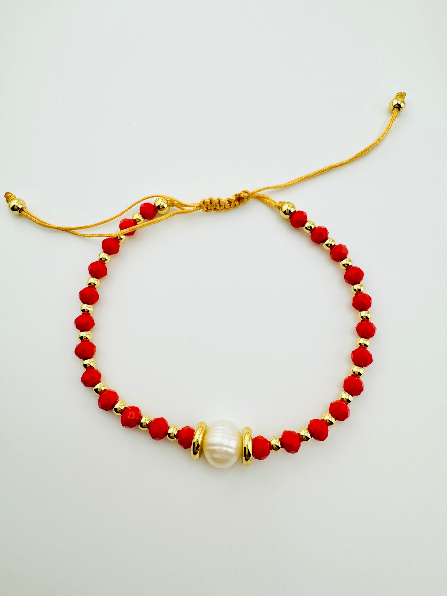 Remi red beaded fresh water pearl and 18k gold filled bracelet