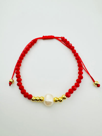 Madelyn red beaded 18k gold filled fresh water pearl bracel