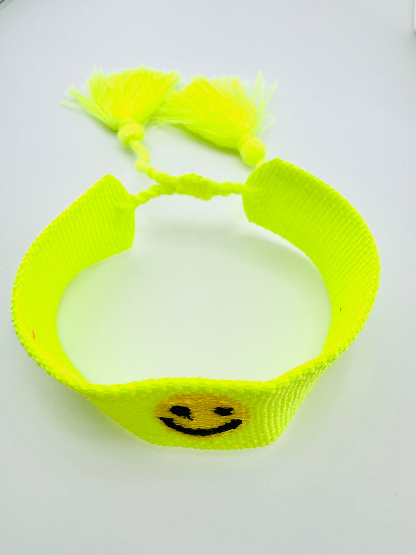 Millie woven neon yellow bracelet in happy face