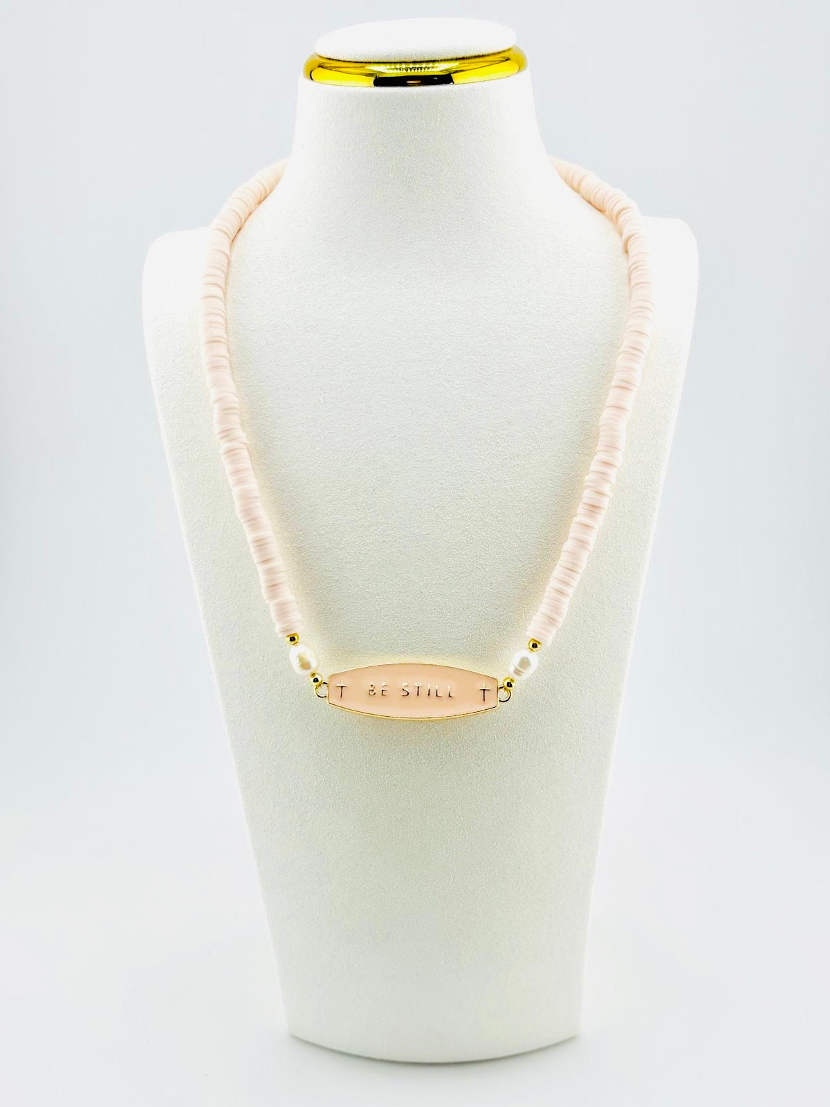Soft pink beaded necklace with genuine freshwater pearls and gold-filled accents