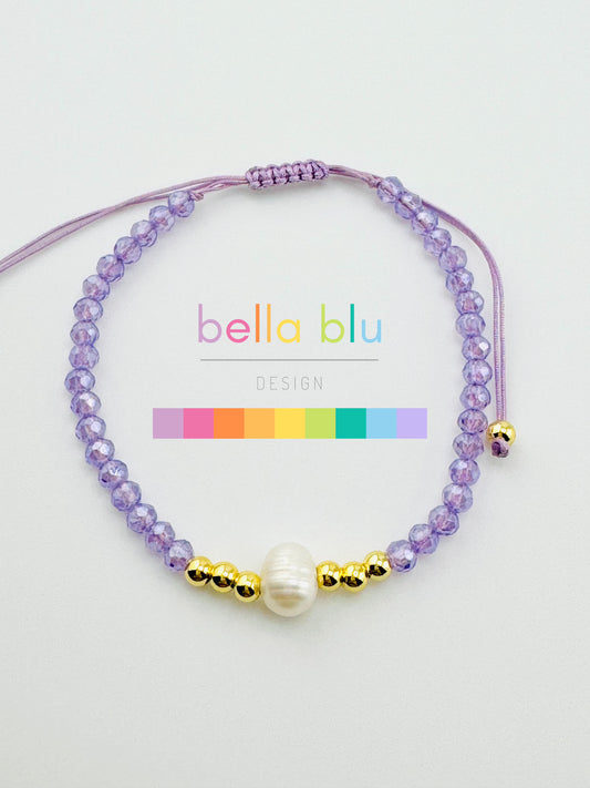 Parket lavender beaded with fresh water pearl and 18k gold filled bracelet