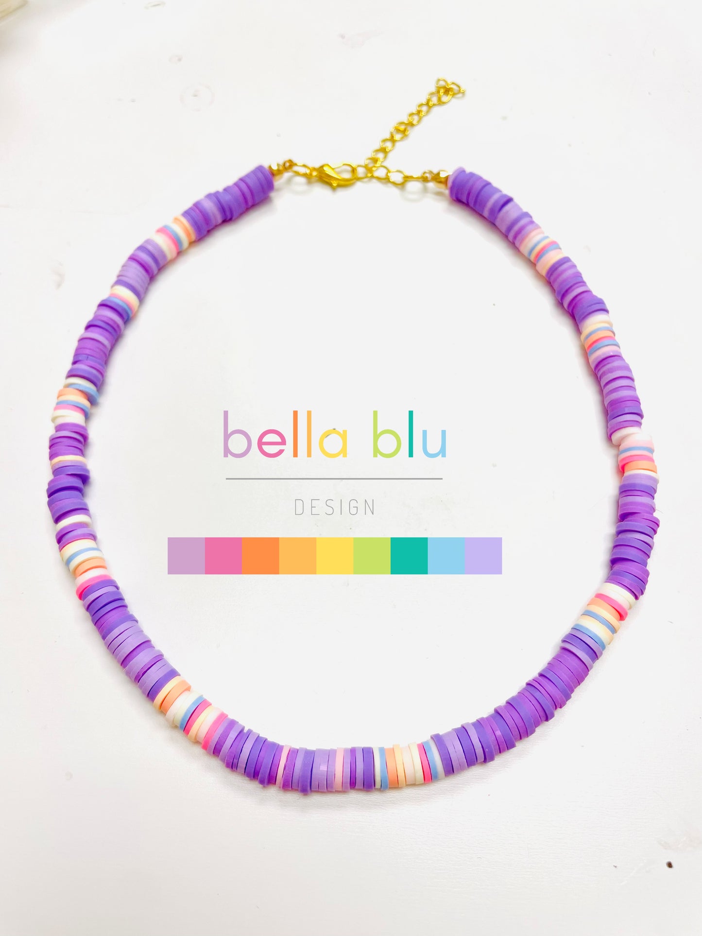 purple and pastel necklace with 18k gold filled clasp and extender